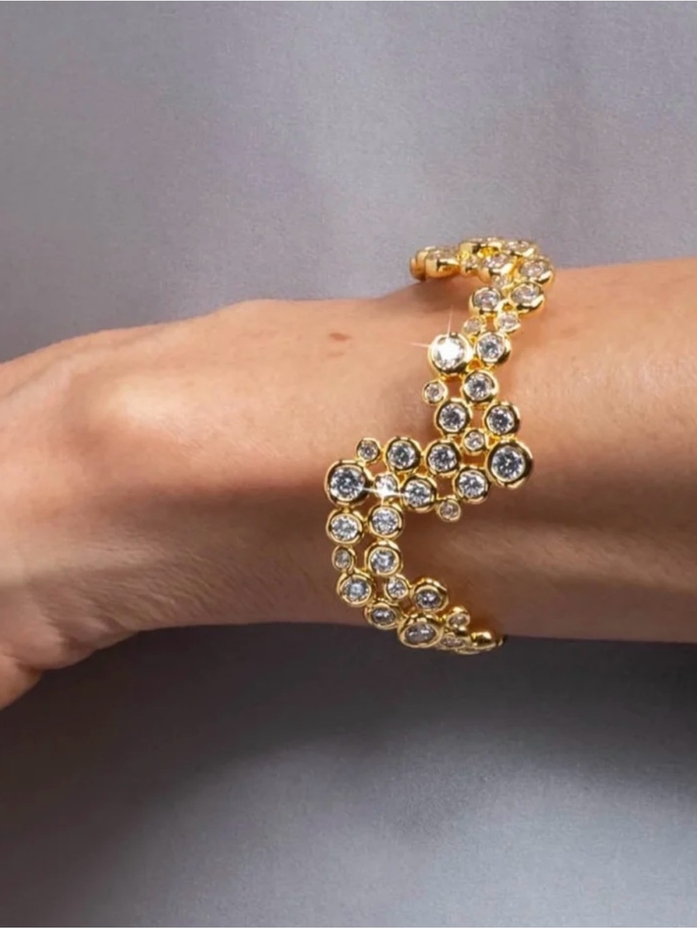 ALEXIS BITTAR Asterales Cubic Zirconia Wave Cuff Bracelet Gold Clear MY24